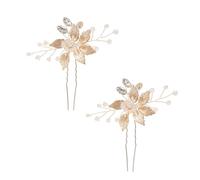 2 forcine per capelli da sposa dorate, con foglie di perle, accessori vintage per capelli con foglie dorate, forcine per capelli da sposa con fiori di cristallo, copricapo da sposa per donne e ragazze
