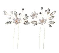 2 forcine per capelli da sposa leggere a forma di U con strass delicati e alla moda, decorazione decorativa: finta perla da sposa per donne