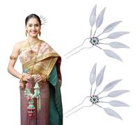 2 forcine per capelli thailandesi a forma di U, con foglie in metallo, stile vintage Hanfu, accessori per capelli cinesi per donne e ragazze, copricapo cinese tailandese (argento)