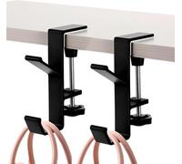 2 ganci da appendere sotto la scrivania per cuffie, gancio da scrivania per studenti con morsetto regolabile per braccio da donna, borsa e porta borsa, adatto per piatti tra 1 e 5 cm, nero