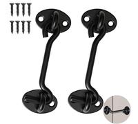 2 ganci tempesta con occhiello, gancio tempesta in acciaio inox, colore nero, per porta basculante in legno, persiane in legno, con 8 viti di montaggio (10 cm)