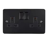 2 GANG 13 AMP DP - Presa commutata, colore: Nero opaco