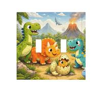 2-Gang Rocker - Copertura decorativa per interruttore della luce con simpatico dinosauro nella giungla, per camera dei bambini, asilo nido, sala giochi, decorazione da parete, 12,7 x 12,4 cm
