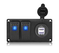 2 Gang Rocker Switch Panel with Dual USB Port | 12-24V Blue LED Illumination & 3.1A Supply for Car/RV/Marine Boat | Water - Tight & Flame - Inhibiting