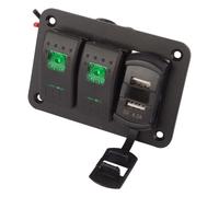 2 Gang Toggle Rocker Switch Panel Dual USB Car Boat Marine RV Truck Greed LED