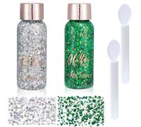 2 gel glitter, verde scuro + argento bianco, jelly jewels glitter, brillantini per capelli