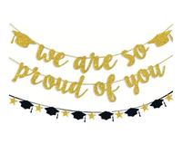 2 ghirlande decorative per laurea, decorazione di laurea, decorazione di laurea, siamo orgogliosi di te, striscioni di carta, congratulazioni, decorazione da appendere per diplomi, lauree e maestri