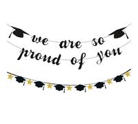 2 ghirlande decorative per laurea, decorazione di laurea, decorazione per laurea, siamo orgogliosi di te, striscioni di carta, congratulazioni, decorazioni da appendere per lauree, lauree e maestri