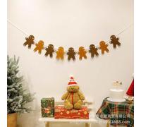 2 ghirlande di pan di zenzero, striscioni natalizi con forme di omino di pan di zenzero, bandierine per le festività per decorazioni per albero di Natale, feste, decorazione per il camino della parete