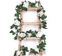 2 ghirlande di rose artificiali bianche da appendere, con rose finte, piante rampicanti fai da te, per giardino, artigianato, decorazione per la casa, festa di nozze, 2,5 m