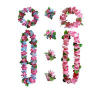 2 ghirlande hawaiane, collane colorate, fasce per capelli con gonna d'erba, adatte per cheerleading, feste in spiaggia e balli (rosa, blu, rosa)