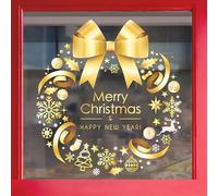 2 ghirlande natalizie dorate da 45 x 48 cm, con fiocco, fiocchi di neve e renne, decalcomanie statiche per pareti di vetro, porte, vetrine, decorazioni per le vacanze