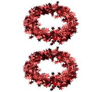 2 ghirlande natalizie dorate, per albero di Natale e stelle con brillantini, decorazioni natalizie, piccole stelle dorate, in plastica, da appendere, mini ghirlanda di stelle (rosso)