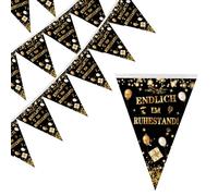 2 ghirlande pensionistiche decorative per pensione, regalo per uomini e donne, finalmente in pensione, ghirlande pensionate, colore nero, oro, bandiera addio, pensione, pensione