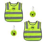 2 gilet riflettenti ad alta visibilità, 2 etichette riflettenti per borsa da scuola, gilet di sicurezza per bambini, gilet traspirante giallo fluorescente, taglia unica per bambini.