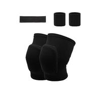 2 ginocchiere in spugna spessa, 1 fascia sportiva e 2 protezioni per polsi sportivi, ginocchiere sportive morbide, ginocchiere antiscivolo, ginocchiere elastiche per bambini e adulti (nero)