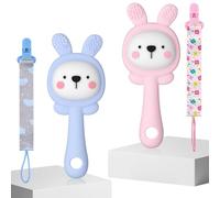 2 giocattoli dentizione per neonati, dentizione a forma di coniglio in silicone per alleviare la dentizione, giocattolo da masticare contro il dolore alle gengive, massaggiagengive (0-6 mesi)