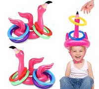 2 Gioco di Lancio Gonfiabili di Fenicotteri, Gioco di Lancio dell'Anello per Bambini, Cappelli per Feste di Gioco di Lancio, Giocattolo da Piscina per Bambini con Anelli di Lancio