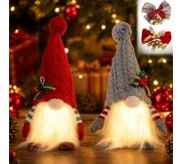 2 gnomi di Natale con luce, 28 x 16 cm, peluche e 2 campanelle | Gnomo di Natale rosso e grigio, per camino, scaffale, albero di Natale, crea un'atmosfera accogliente invernale in casa e