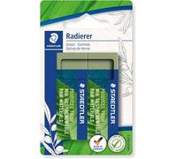 STAEDTLER Gomme fino al 56% naturale e rinnovabile, senza ftalati e lattice, manicotto scorrevole, dimensioni 65 x 23 x 13 mm, 2 gomme verde oliva su carta blister, 526 80BK2