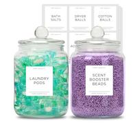 2 Grandi Barattoli in Vetro per l'Organizzazione della Lavanderia, Contenitori da 2000 ml Con Etichette e Coperchi Ermetici per Detersivo e Cialde per Bucato