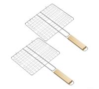 2 griglie per barbecue in acciaio inox con manico lungo per frutti di mare e verdure - resistente griglia per pesce gabbia 42 x 22 cm