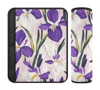 2 imbottiture per cinghie di sicurezza per auto, con fiori di iris viola e bianchi, per fermare il taglio della cintura di sicurezza nel collo, coperture per cinture di sicurezza
