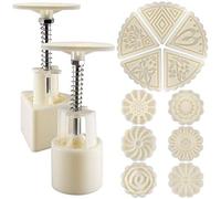 2 Imposta la muffa Mooncake Stampa 50g con 11 francobolli, fiori strumenti di decorazione a forma di triangolo per la cottura del biscotto DIY - bianco