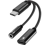 2 in 1 Adattatore USB C a Jack da 3.5mm per Cuffie,Adattatore Cuffie USB C Jack 3.5 Sdoppiatore TYPE C Cavo Aux Type C Audio Convertitore, per iPhone 15 Pro Max/15, Galaxy S24 S23 Ultra S22 S21 (Nero)