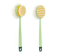 2-in-1 Bath Scrubber & Back Brush,14” Long Handle MeshSponge for Skin Exfoliating Bath, Massage Bristles Suitable, Men and Women (Green)
