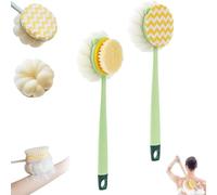 2-in-1 Bath Scrubber & Back Brush, Double Sided Bath Brush, Anti Slip Long Handle BathBrushwith Stiff and Soft Bristles, Exfoliating Shower Ball, Back Scrubber Body Shower BrushWet or Dry (2Pcs-b)