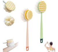 2-in-1 Bath Scrubber & Back Brush, Double Sided Bath Brush, Anti Slip Long Handle BathBrushwith Stiff and Soft Bristles, Exfoliating Shower Ball, Back Scrubber Body Shower BrushWet or Dry (2Pcs-d)