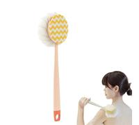 2-in-1 Bath Scrubber & Back Brush-Extra Long Handle,4-Inch Long-Handled Back Cleaning Bath Brush, Bristles, Exfoliating Shower Ball, Double-Sided Deep Cleaning, Wet or Dry (Pink,Fabric Version)