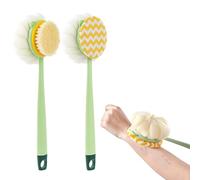 2-in-1 Bath Scrubber & Back Brush - Extra Long Handle, Dual-Sided Exfoliating Bath Brush for Deep Cleaning & Gentle Body Washing, Soft Bristles for Sensitive Skin (A-Green Two-piece Suit)