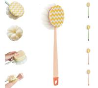 2-in-1 Bath Scrubber & Back Brush, Extra Long Handle Shower Brush, Double Sided Bath Brushs, Portable Back Scrubbers for Shower, Wet or Dry, Soft Bristles (pink b)