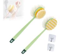 2-in-1 Bath Scrubber & Back Brush, Extra Long Handle, Shower Brush with Bath Balls and Bristles, Exfoliating Shower Ball, Double Sided Bath Brush, Soft Bristles, Wet or Dry (2pcs-A1)