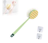 2-in-1 Bath Scrubber & Back Brush, Extra Long Handle, Shower Brush with Bath Balls and Bristles, Exfoliating Shower Ball, Double Sided Bath Brush, Soft Bristles, Wet or Dry (Green-B)