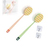 2-in-1 Bath Scrubber & Back Brush, Extra Long Handle, Shower Brush with Bath Balls and Bristles, Exfoliating Shower Ball, Double Sided Bath Brush, Soft Bristles, Wet or Dry (2pcs-A2+B1)