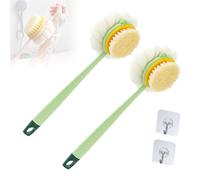 2-in-1 Bath Scrubber & Back Brush, Extra Long Handle, Shower Brush with Bath Balls and Bristles, Exfoliating Shower Ball, Double Sided Bath Brush, Soft Bristles, Wet or Dry (2pcs-B2)