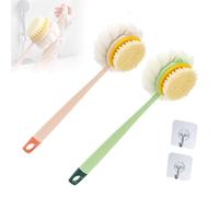2-in-1 Bath Scrubber & Back Brush, Extra Long Handle, Shower Brush with Bath Balls and Bristles, Exfoliating Shower Ball, Double Sided Bath Brush, Soft Bristles, Wet or Dry (2pcs-A2+B2)