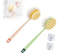 2-in-1 Bath Scrubber & Back Brush, Extra Long Handle, Shower Brush with Bath Balls and Bristles, Exfoliating Shower Ball, Double Sided Bath Brush, Soft Bristles, Wet or Dry (2pcs-A1+B1)