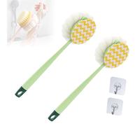 2-in-1 Bath Scrubber & Back Brush, Extra Long Handle, Shower Brush with Bath Balls and Bristles, Exfoliating Shower Ball, Double Sided Bath Brush, Soft Bristles, Wet or Dry (2pcs-B2+B1)
