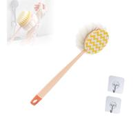 2-in-1 Bath Scrubber & Back Brush, Extra Long Handle, Shower Brush with Bath Balls and Bristles, Exfoliating Shower Ball, Double Sided Bath Brush, Soft Bristles, Wet or Dry (Pink-B)