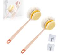 2-in-1 Bath Scrubber & Back Brush, Extra Long Handle, Shower Brush with Bath Balls and Bristles, Exfoliating Shower Ball, Double Sided Bath Brush, Soft Bristles, Wet or Dry (2pcs-A1+B2)