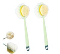 2-in-1 Bath Scrubber & Back Brush - Extra-Long handle, soft bristles, Body scrubber, dual-sided bath brush with gentle texture, portable back brush for shower (Green Bristle * 2)