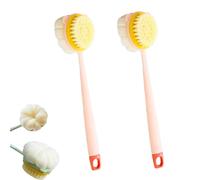 2-in-1 Bath Scrubber & Back Brush - Extra-Long handle, soft bristles, Body scrubber, dual-sided bath brush with gentle texture, portable back brush for shower (Pink Bristle * 2)