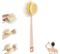 2-in-1 Bath Scrubber & Back Brush- Extra Long Handle, Soft Bristles, Exfoliating Shower Ball, 14-Inch Long-Handled Back Cleaning Bath Brush, Fits All Skin Types (Green,Bristle Version)