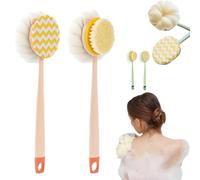 2-in-1 Bath Scrubber & Back Brush - Extra Long Handle, Soft Bristles, Exfoliating Shower Ball, Bathing Body Brush Back Bath Brush, Portable Shower, Double-Sided Deep Cleaning, Wet or Dry (Pink-mix)