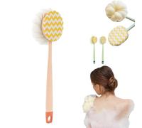 2-in-1 Bath Scrubber & Back Brush - Extra Long Handle, Soft Bristles, Exfoliating Shower Ball, Bathing Body Brush Back Bath Brush, Portable Shower, Double-Sided Deep Cleaning, Wet or Dry (Pink-fabric)