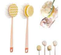 2-in-1 Bath Scrubber & Back Brush - Extra Long Handle Soft Bristles, Exfoliating Shower Ball, Double-Side Body Scrubber Soft Texture, Portable Shower Back Brush, Wet or Dry (Pink-A+B)